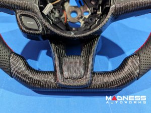 Dodge Hornet Custom Steering Wheel - Carbon Fiber - Flat Top/ Flat Bottom - w/ 2 Red Center Stripes - Perforated Leather